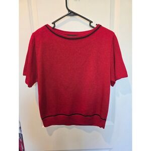 Dylani Knitwear Red Short Sleeve Sweater Top Boat Neck Vintage Style Womens Med